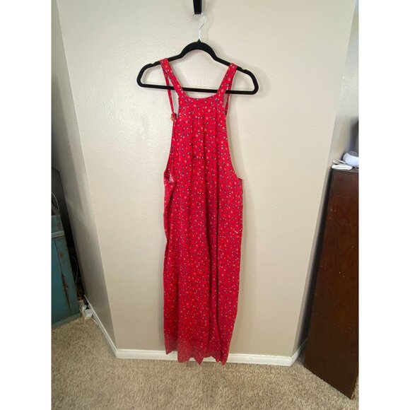 Red Floral Womens Overalls Sleeveless Wide-Leg Jumpsuit Cotton Blend - Picture 4 of 6